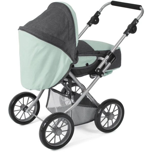BAYER CHIC 2000 Combi Poppenwagen LENI Melange Antraciet-mint 5 BAYER CHIC 2000 Combi Poppenwagen LENI Melange Antraciet-mint - Afbeelding 3