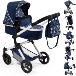 Bayer Design Combi Poppenwagen Neo Vario Blauw Met Hartjes