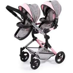 Bayer Design Twin Neo Poppenwagen Grijs/roze, Met Vlinder -Speelgoedpop bayer design twin neo poppenwagen grijs roze met vlinder a313430 2