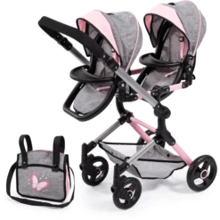Bayer Design Twin Neo Poppenwagen Grijs/roze, Met Vlinder -Speelgoedpop bayer design twin neo poppenwagen grijs roze met vlinder a313430 4